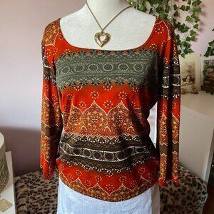 Vintage Orange Printed Top 🍊